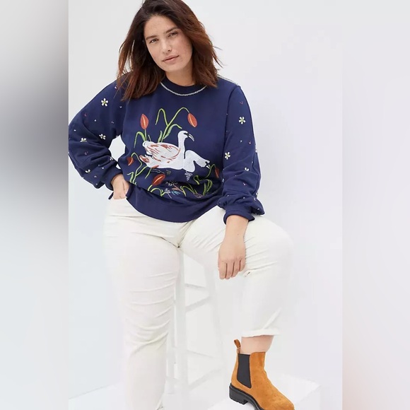 Anthropologie Maeve Swan Lake Embroidered Sweatshirt Size XS - Picture 5 of 5